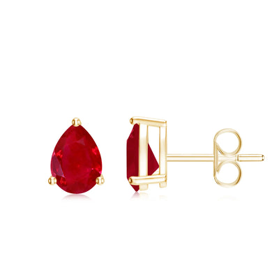 Pear Shaped Ruby Solitaire Stud Earrings for Women