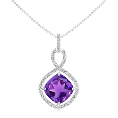 Cushion Amethyst Halo Infinity Pendant Necklace with Moissanite