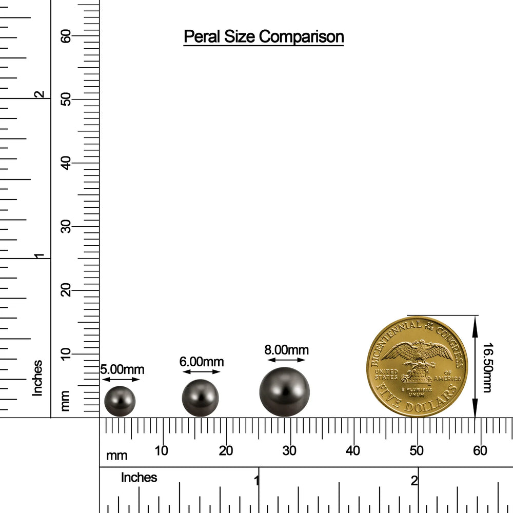 Double Tahitian Black Pearl Bypass Stud Earrings size chart