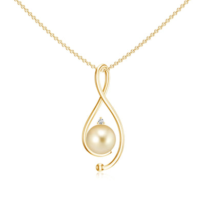 Golden South Sea Pearl Open Infinity Drop Pendant Necklace with Moissanite
