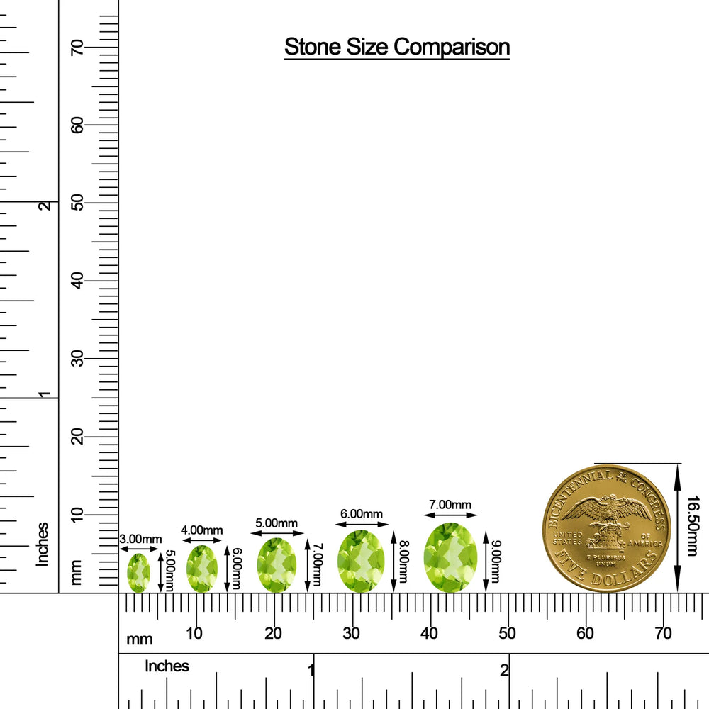 Oval Peridot Leverback Drop Earrings with Moissanite size chart