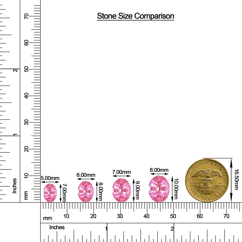 Oval Pink Sapphire Floral Cluster Ring with Moissanite size chart
