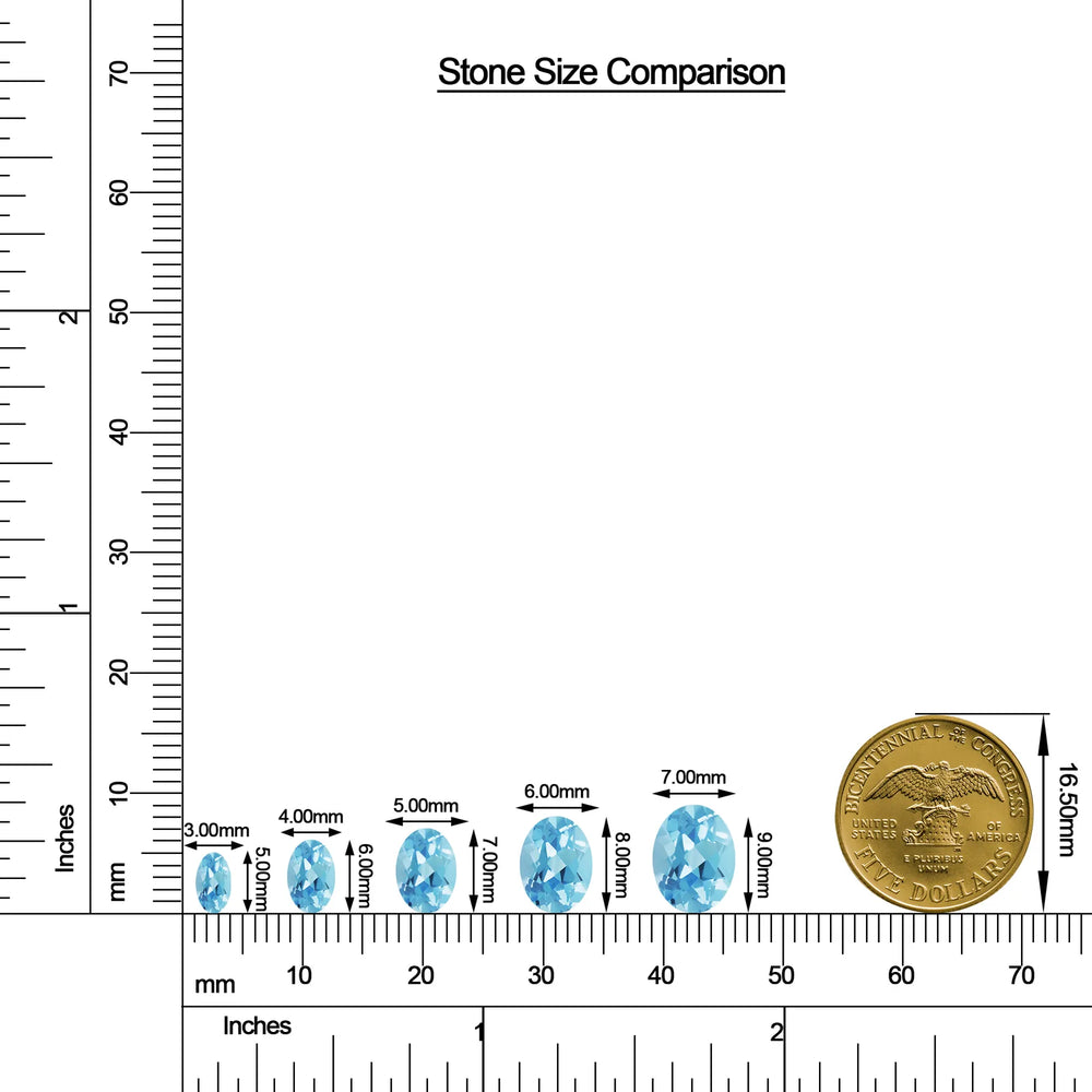 Oval Swiss Blue Topaz Leverback Drop Earrings with Moissanite size chart