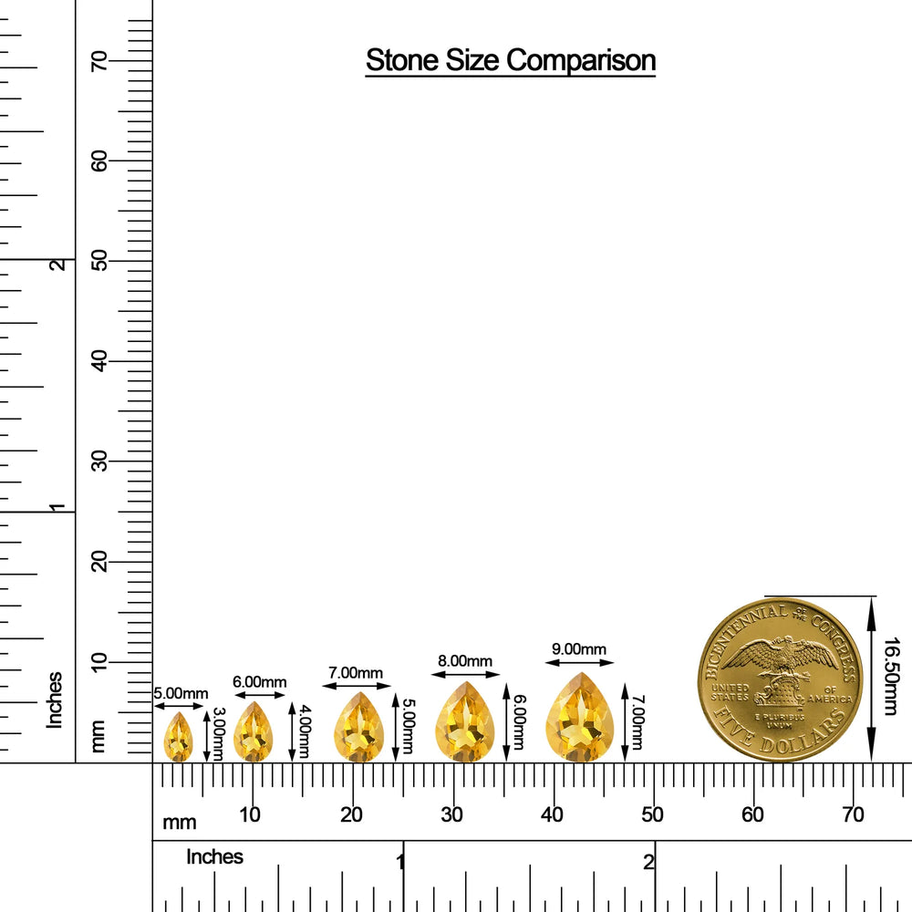 Pear Citrine Leverback Drop Earrings with Moissanite size chart
