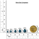 Pear London Blue Topaz Leverback Drop Earrings with Moissanite size chart