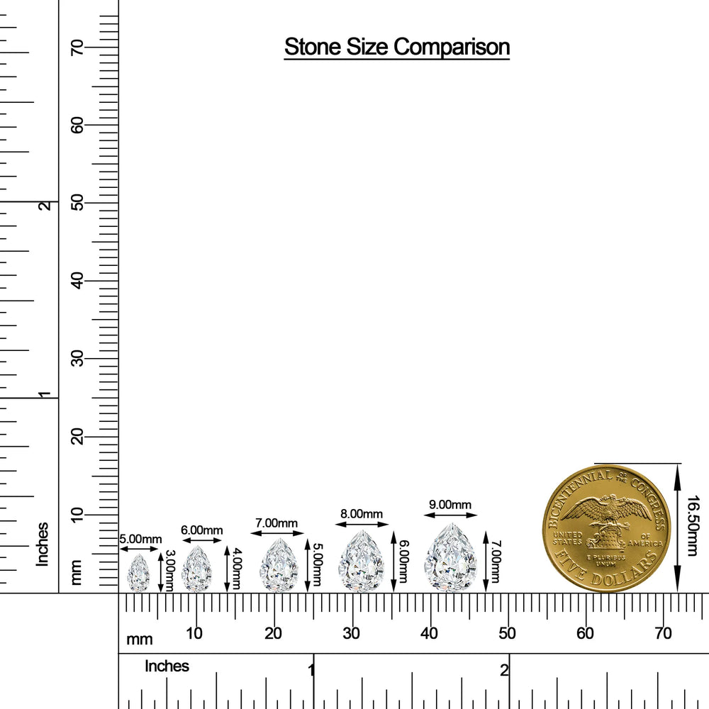 Pear Moissanite Leverback Drop Earrings size chart