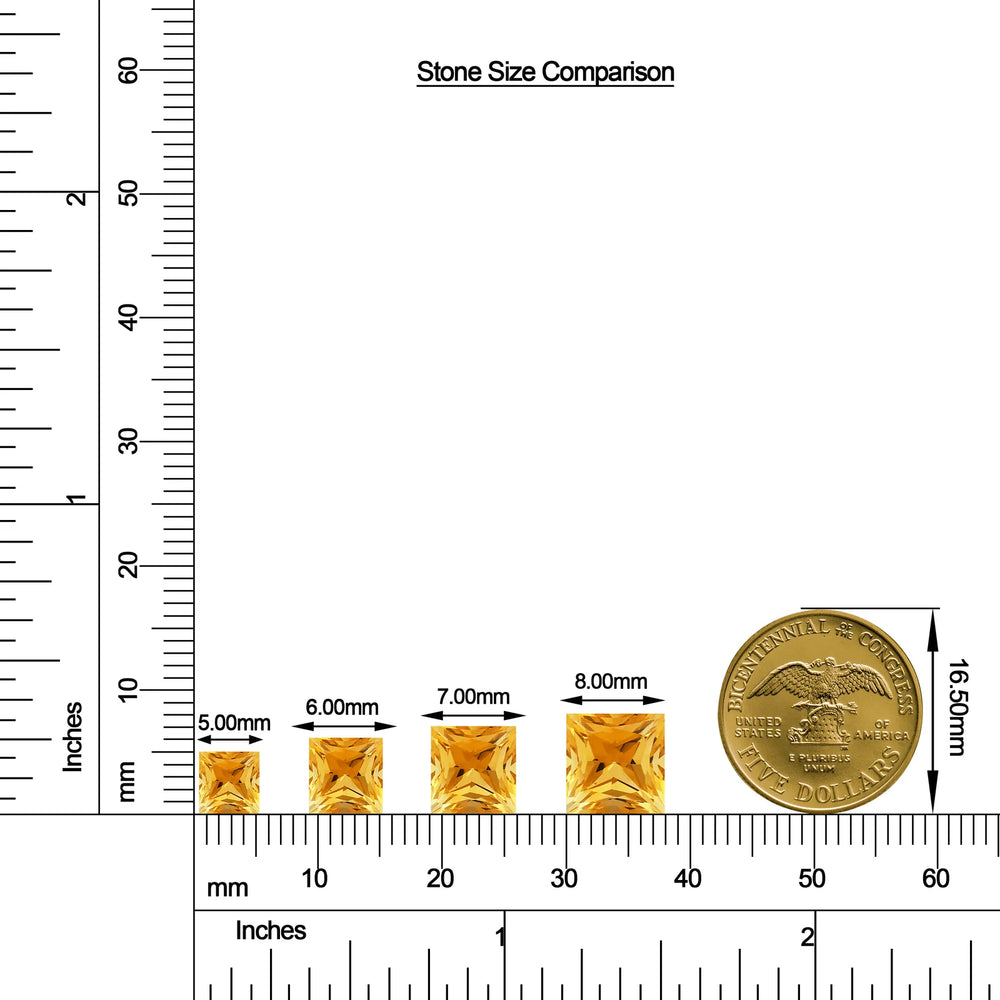 Princess-Cut Citrine Stud Earrings with Moissanite Accents size chart