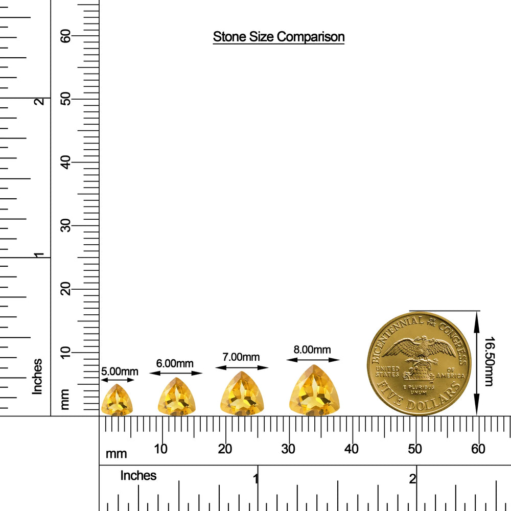 Trillion Citrine Solitaire Stud Earrings size chart