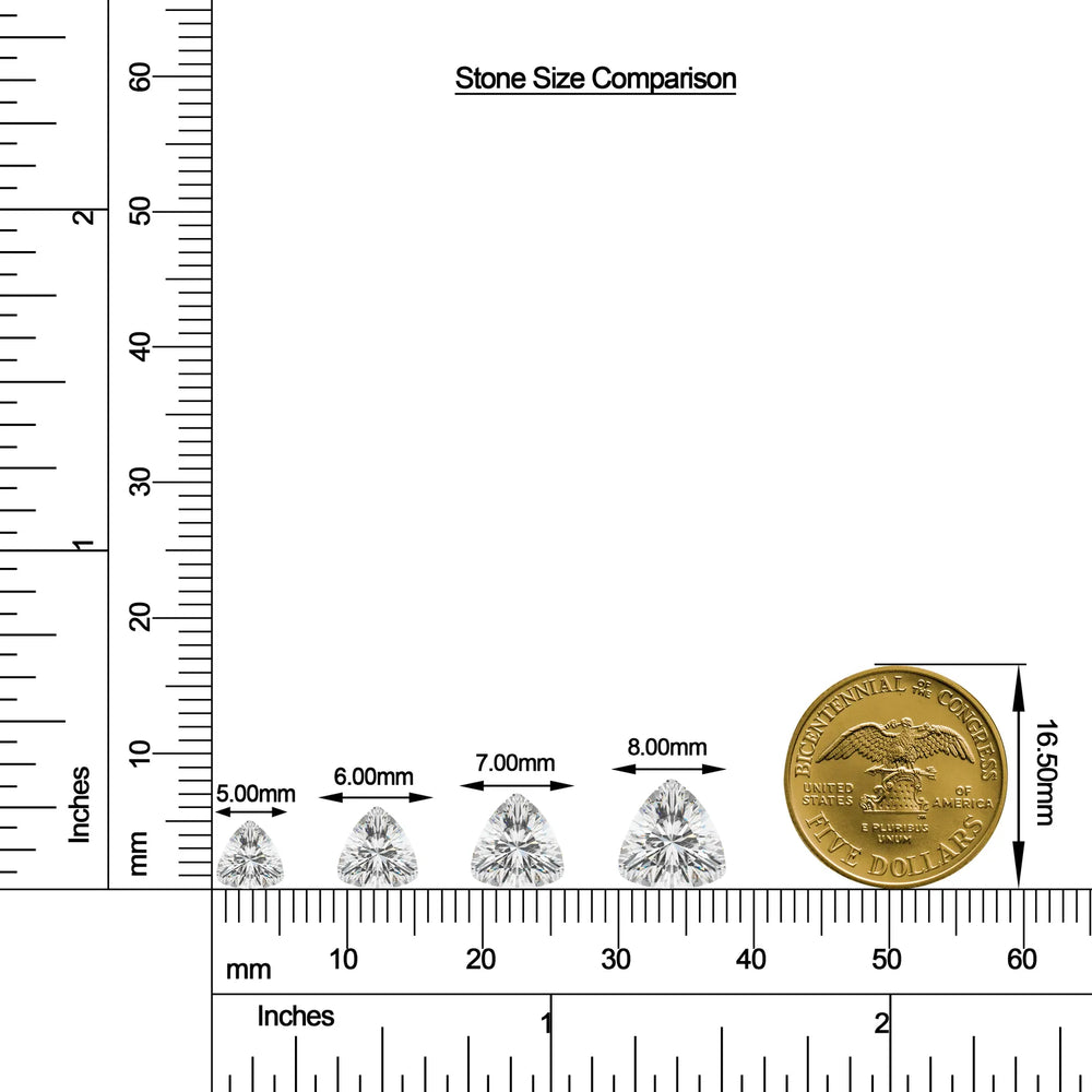 Trillion Moissanite Solitaire Stud Earrings size chart