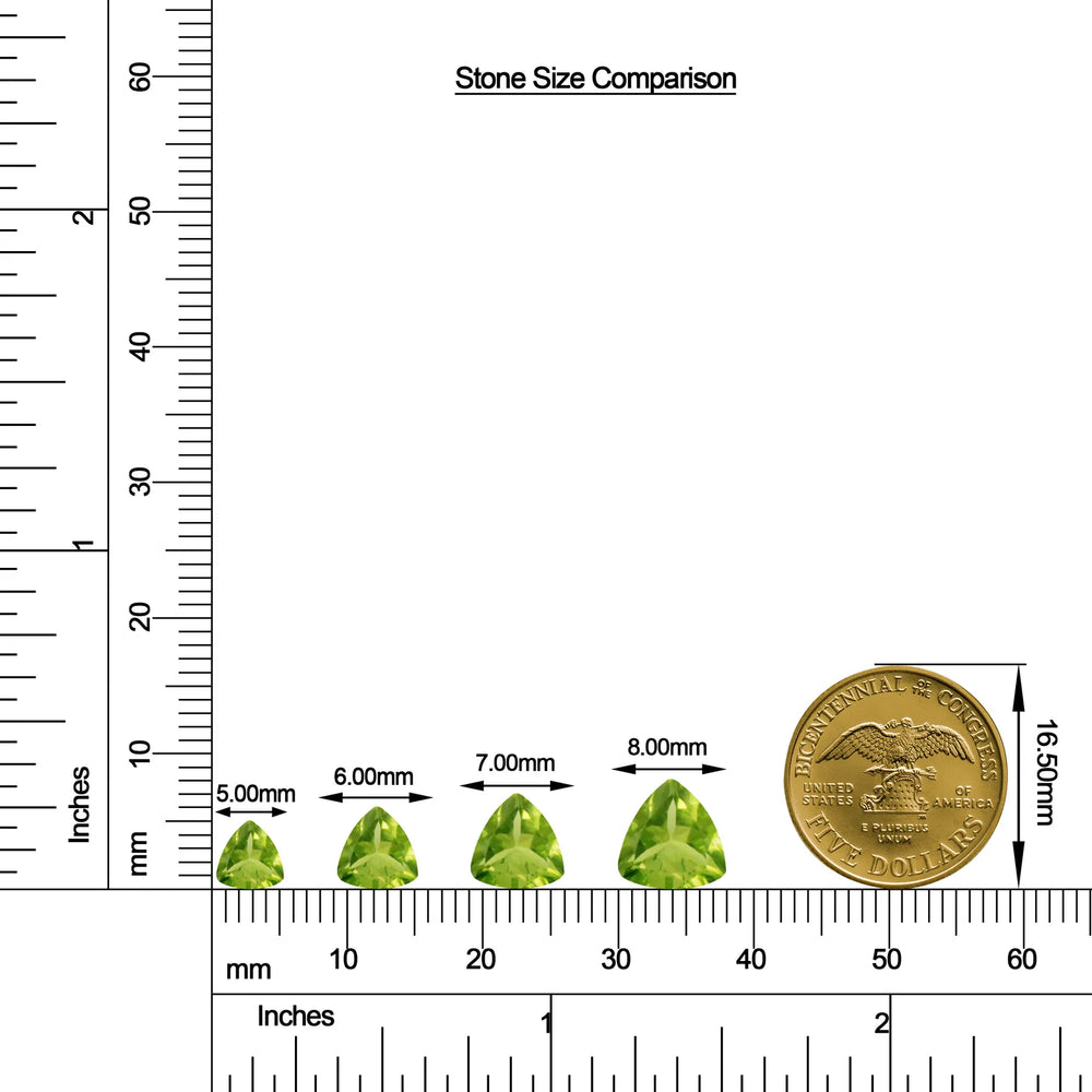 Trillion Peridot Solitaire Stud Earrings size chart