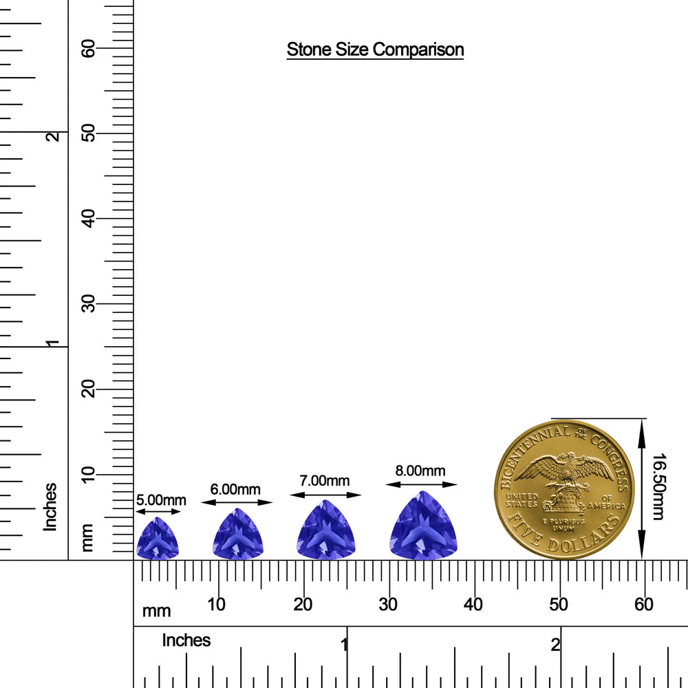 Trillion Tanzanite Solitaire Stud Earrings size chart