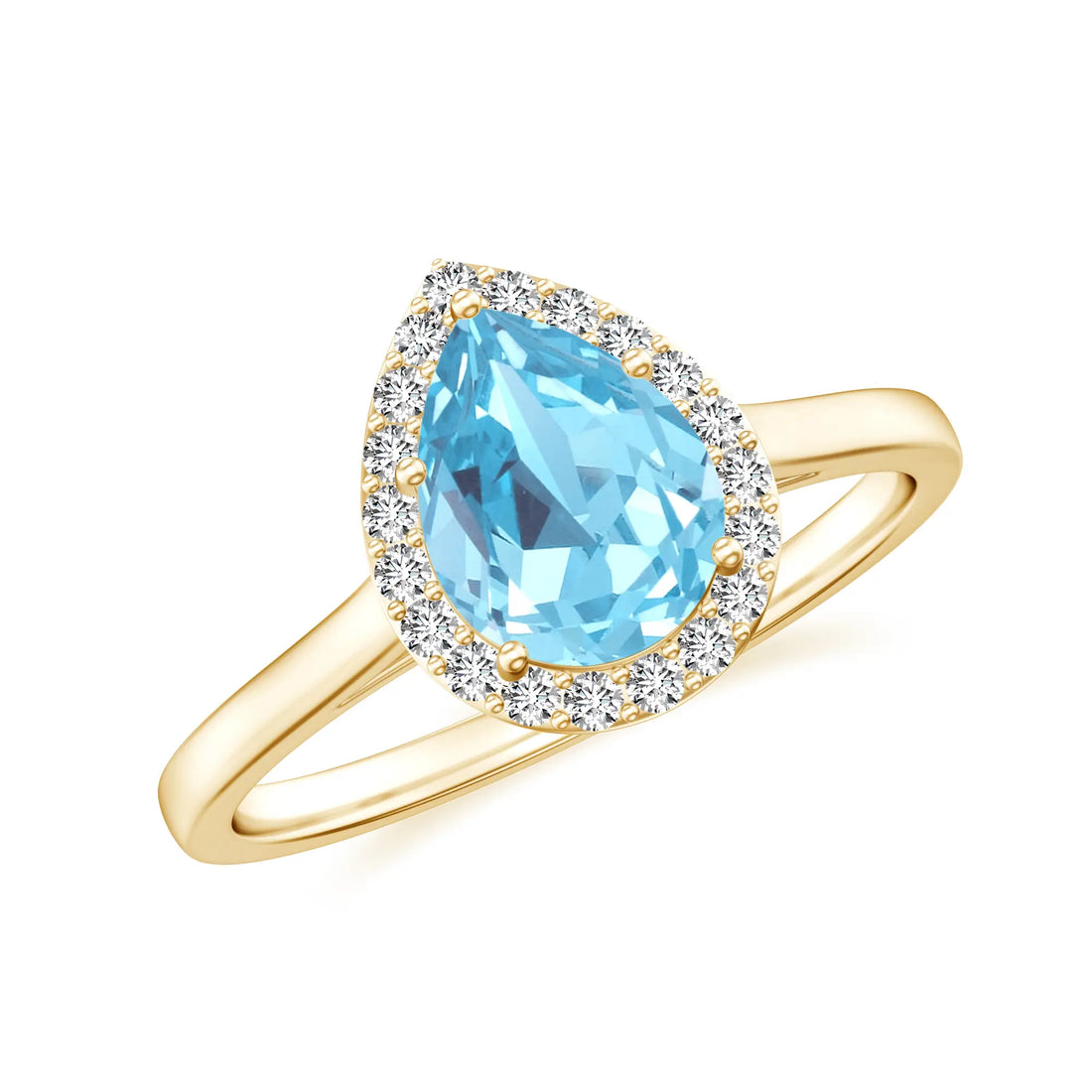 March birthstone aquamarine - pear-cut aquamarine halo ring by Topsy Jewels