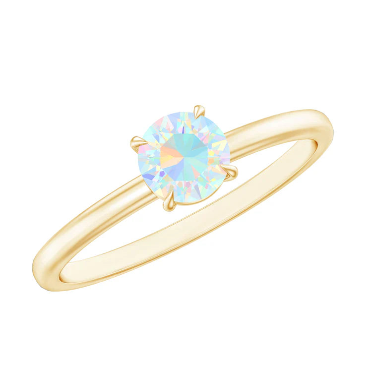Natural Ethiopian Opal Solitaire Stackable Ring