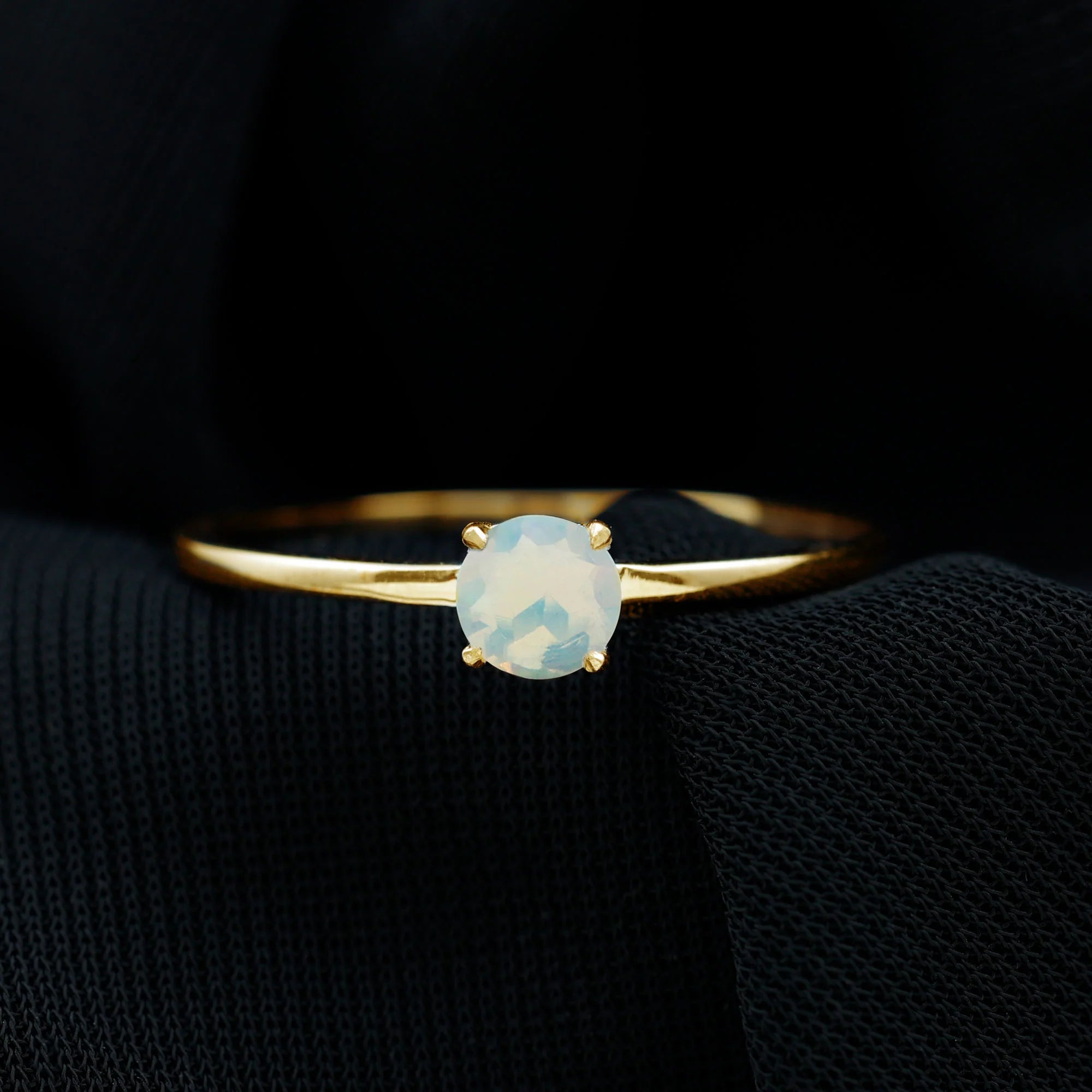 Natural Ethiopian Opal Solitaire Stackable Ring