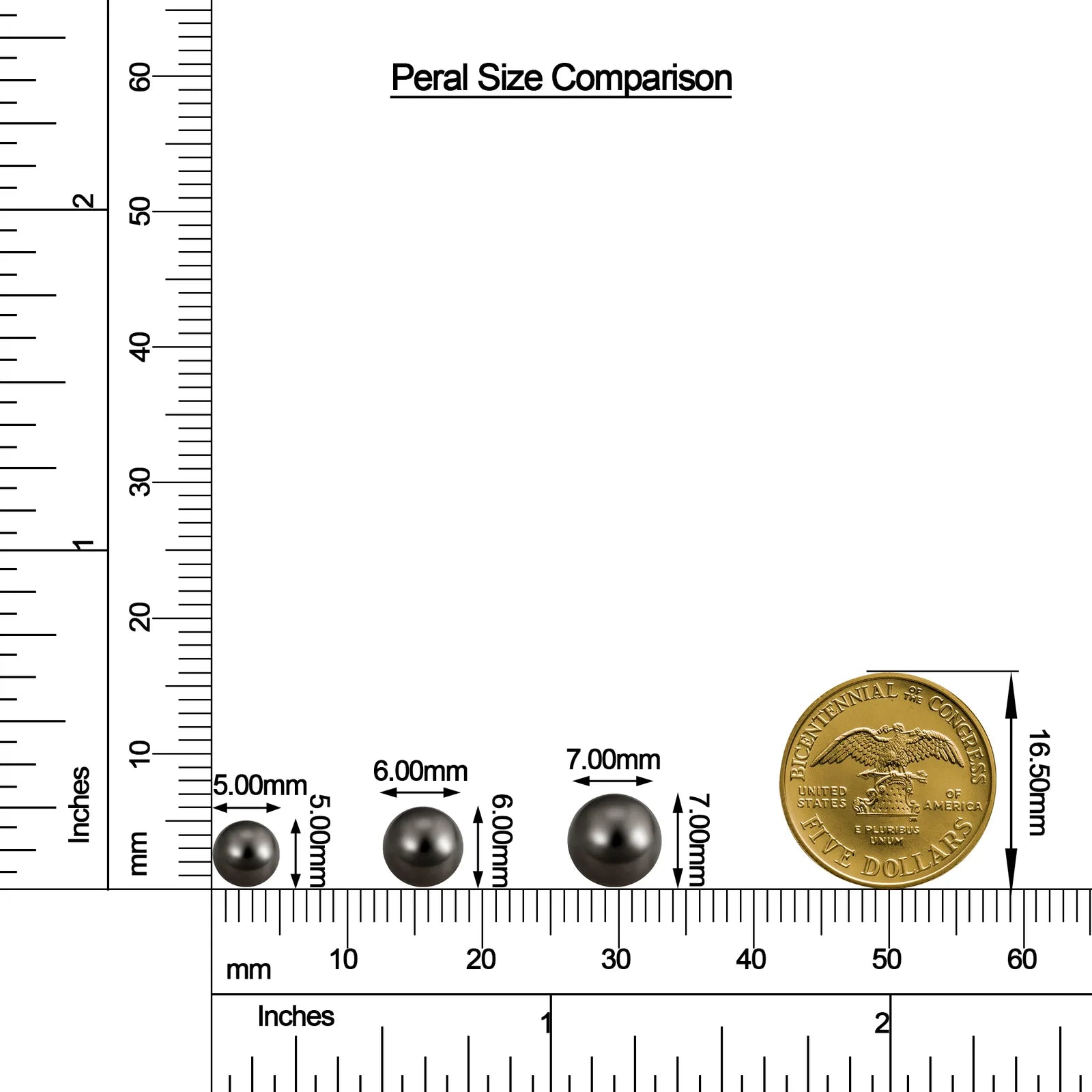 Double Tahitian Black Pearl Bypass Ring with Moissanite size chart