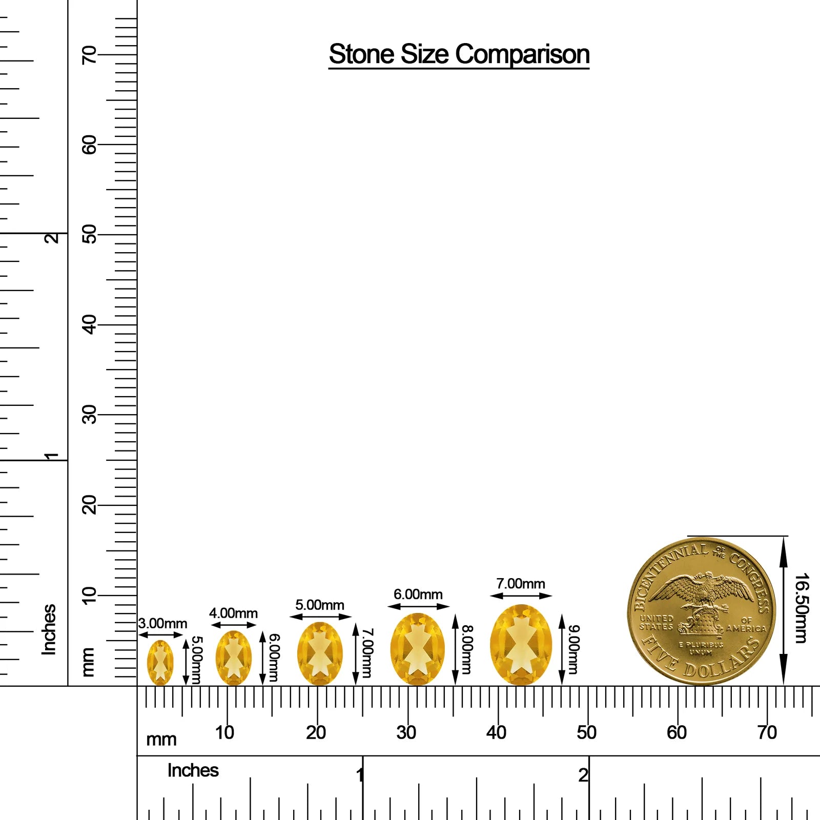 Oval Citrine Leverback Drop Earrings with Moissanite size chart