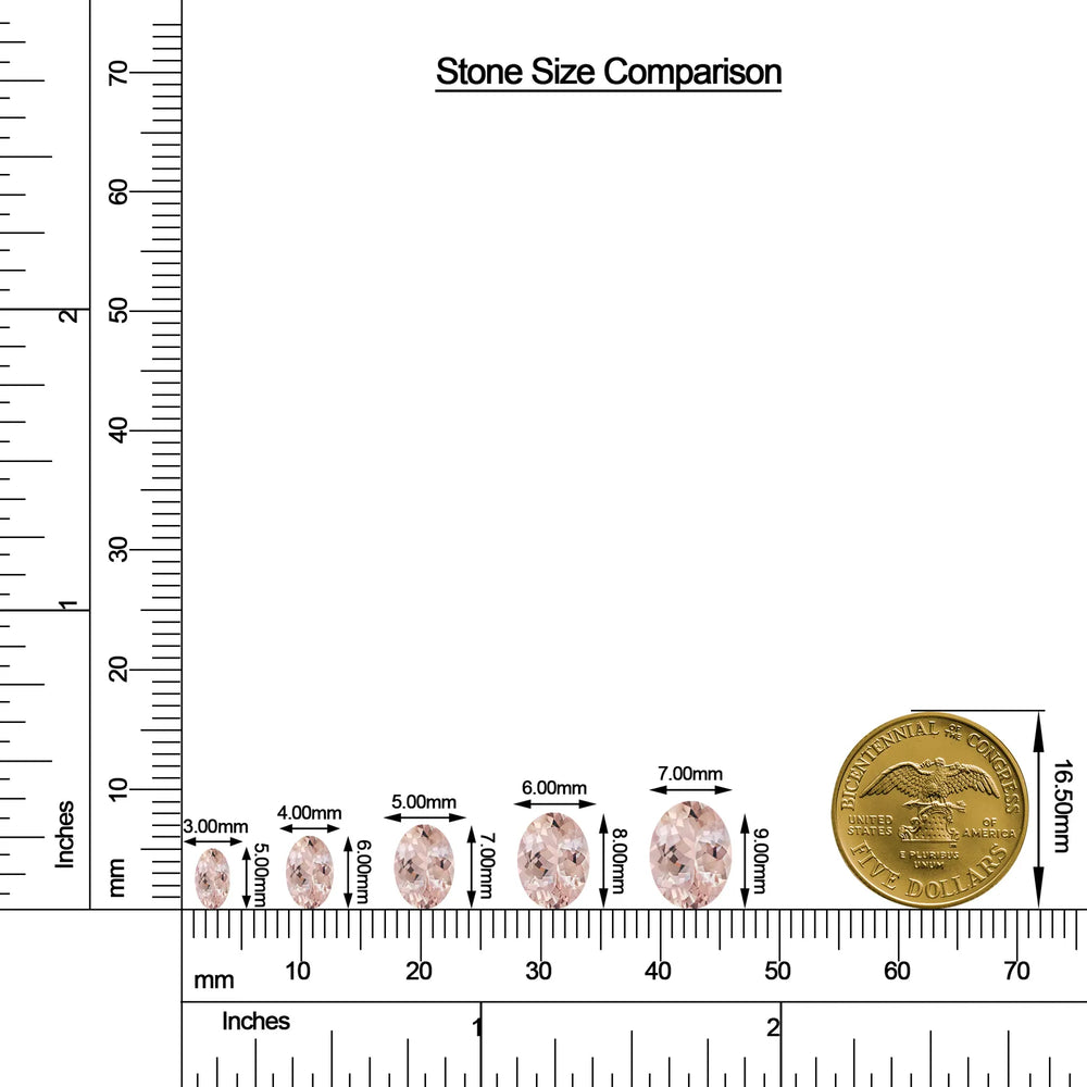 Oval Morganite Leverback Drop Earrings with Moissanite size chart