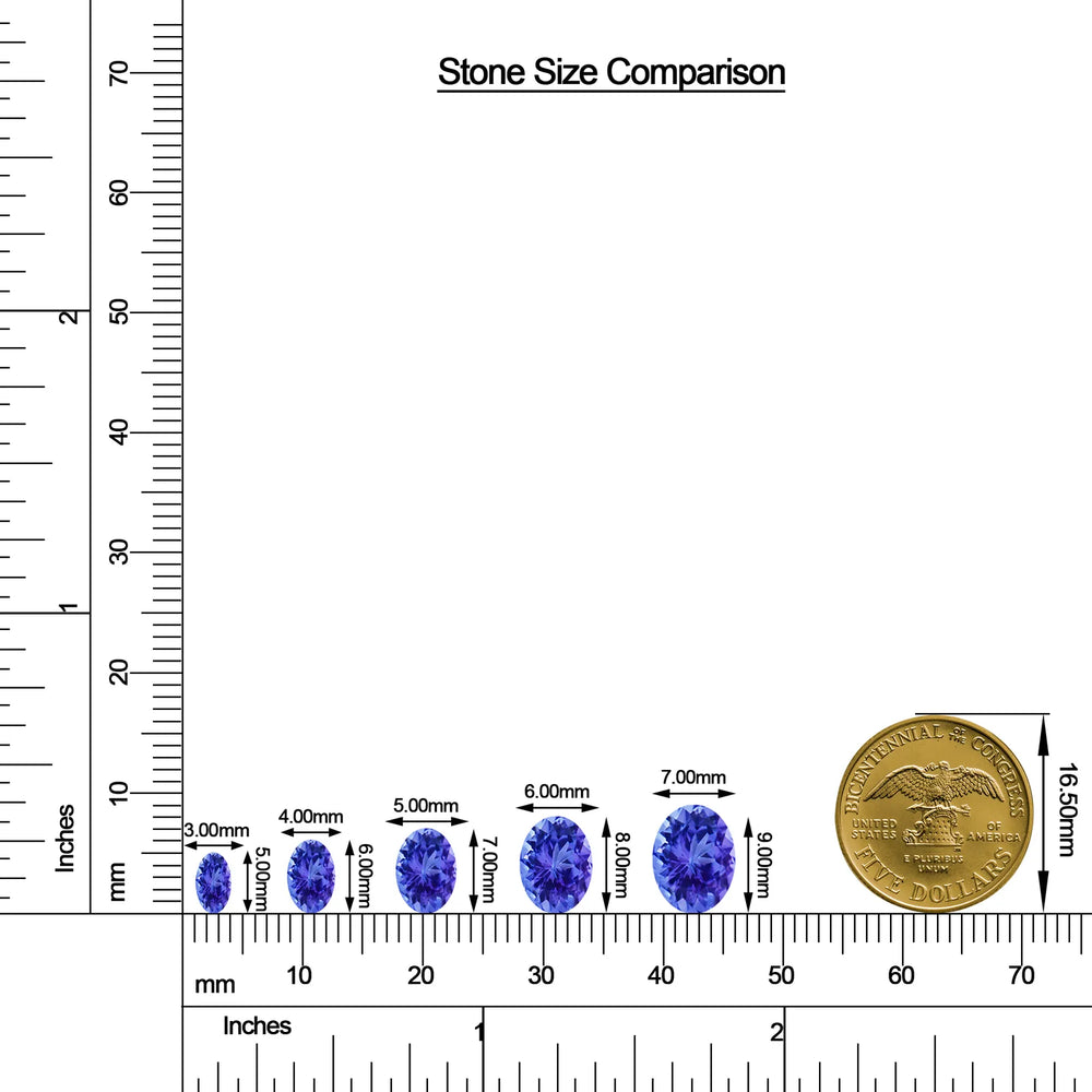 Oval Tanzanite Leverback Drop Earrings with Moissanite size chart
