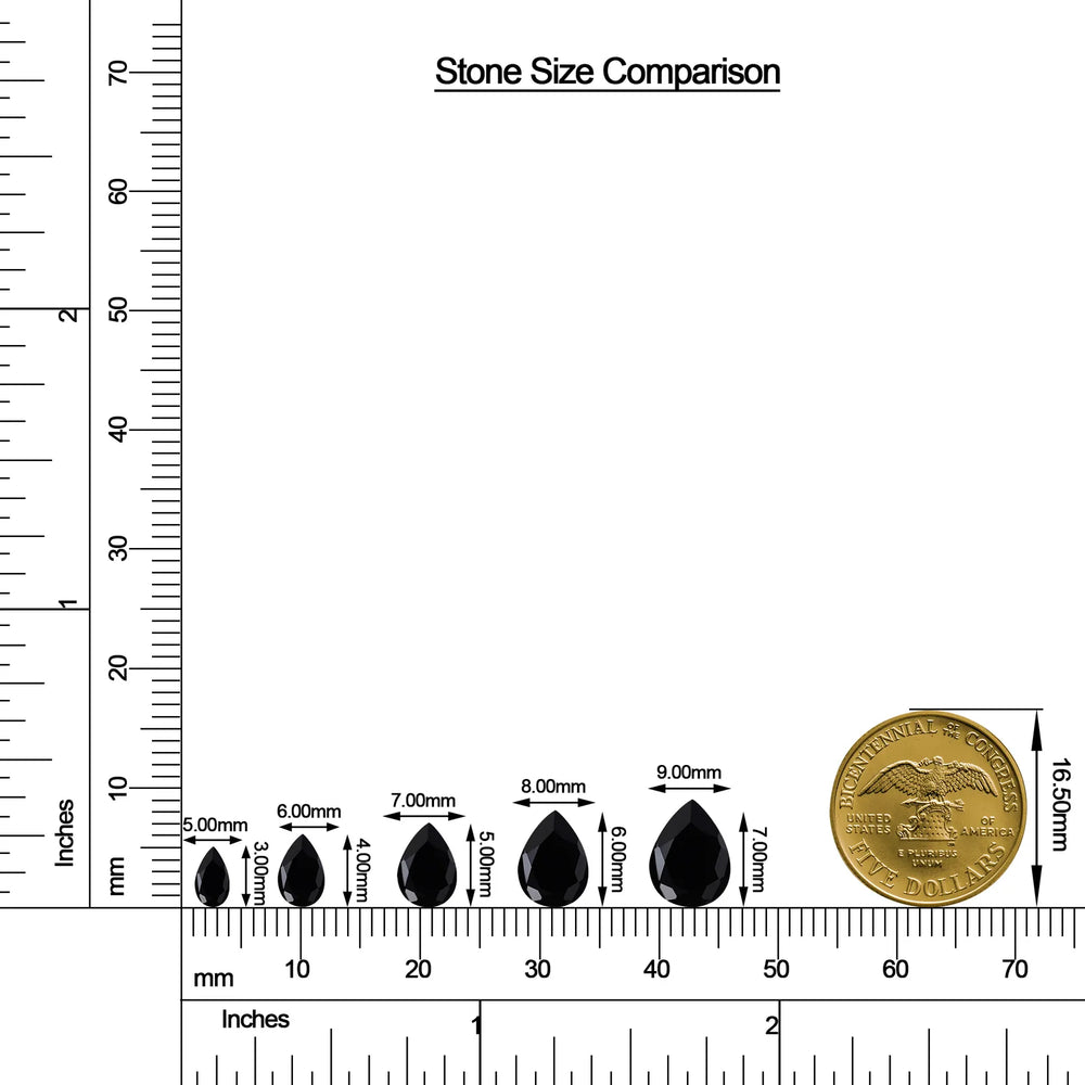 Pear Black Onyx Leverback Drop Earrings with Moissanite size chart