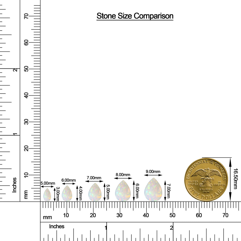 Pear Ethiopian Opal Leverback Drop Earrings with Moissanite size chart