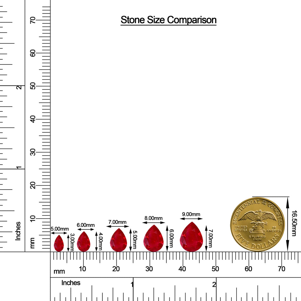 Pear Ruby Leverback Drop Earrings with Moissanite size chart
