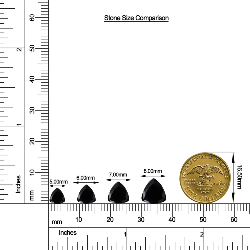 Trillion Black Onyx Solitaire Stud Earrings size chart