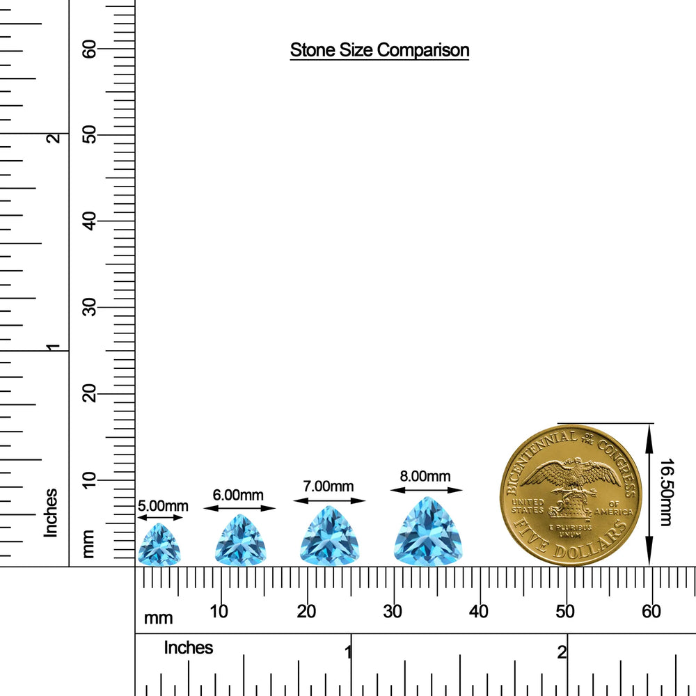 Trillion Swiss Blue Topaz Solitaire Stud Earrings size chart